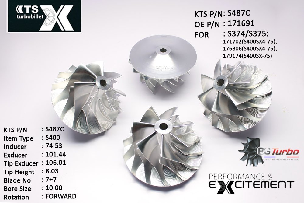 Turbo ROUE FORGÉE MFS PERFORMANCE - 7+7 PALES - INDUCER : 74,53 - EXDUCER : 101,44 - TYPE : S400ANGLE : 50° - ROTATION : Forward - SUPER BACK : 8,41 - BORE SIZE : 10
